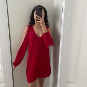 Red Long Sleeve Arm Slit Shift Dress